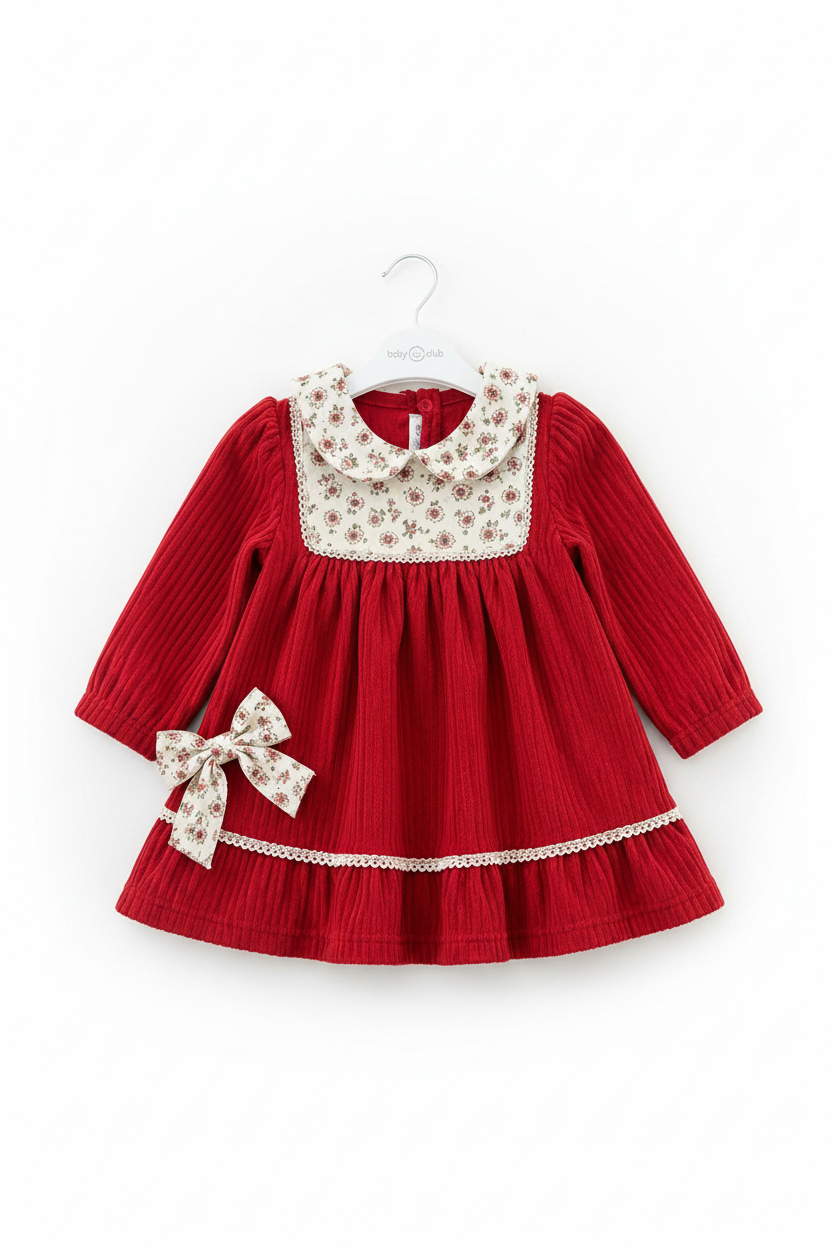 Baby Girls Vintage Corduroy Dress with Floral Collar