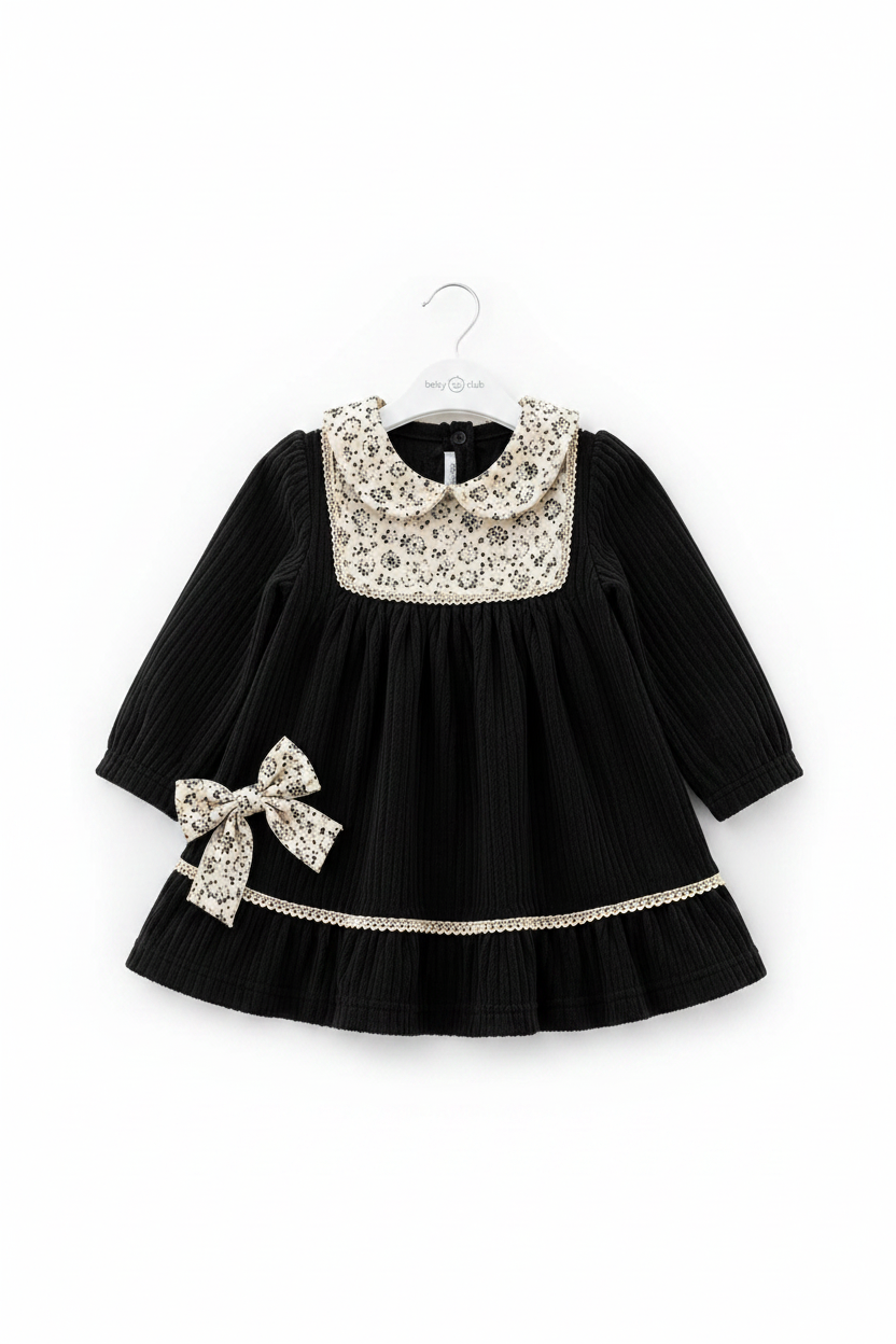 Baby Girls Vintage Corduroy Dress with Floral Collar