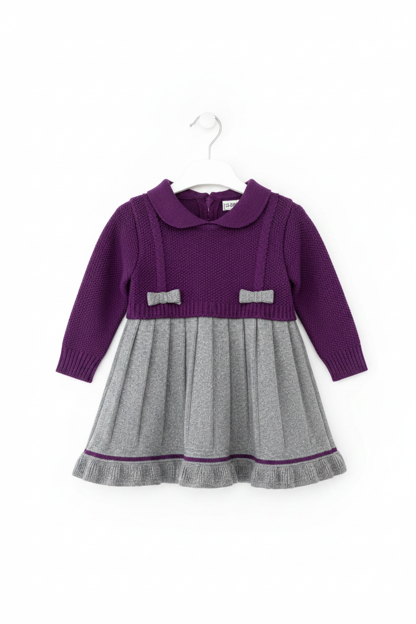 Girls Knitted Winter Dress - Long Sleeve Pleated Boutique Dress