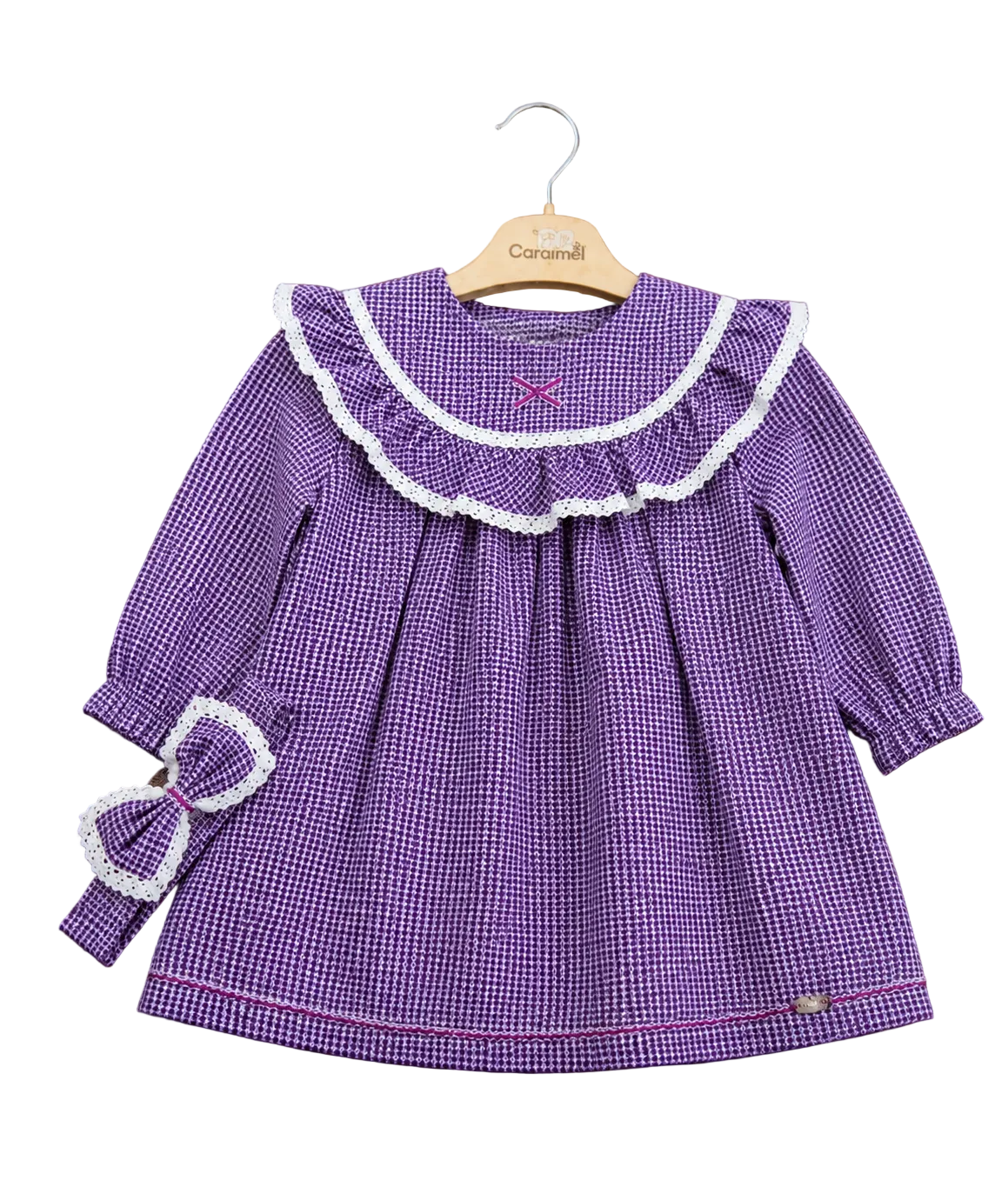 Girls Vintage Ruffle Dress with Matching Hair Bow | Long Sleeve Boutique Dress