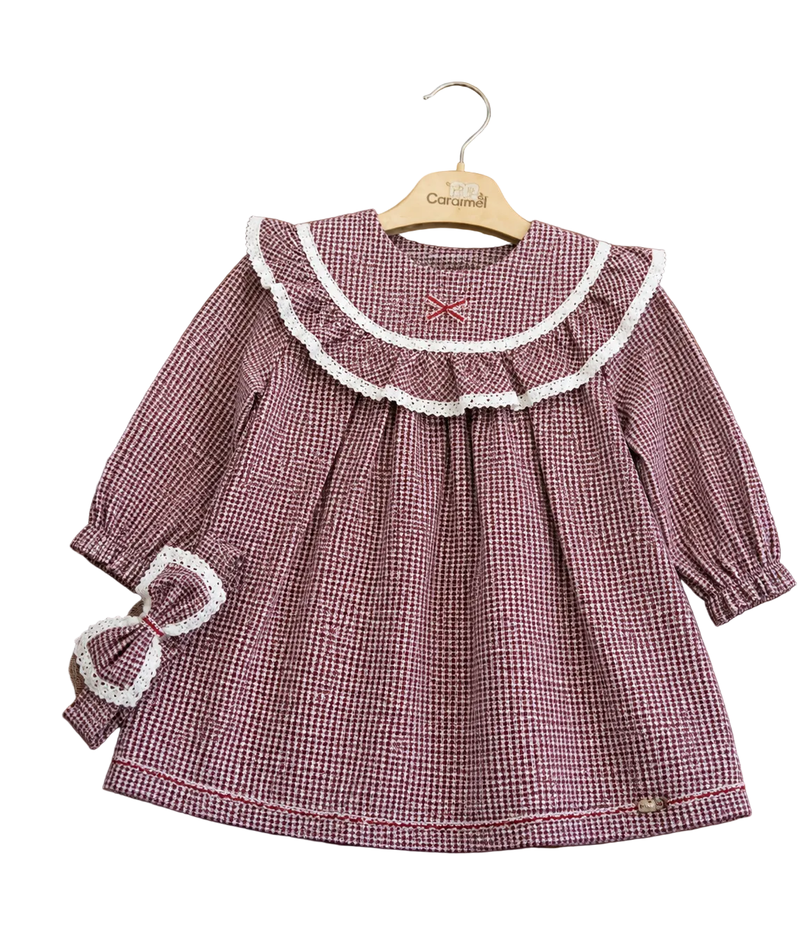Girls Vintage Ruffle Dress with Matching Hair Bow | Long Sleeve Boutique Dress